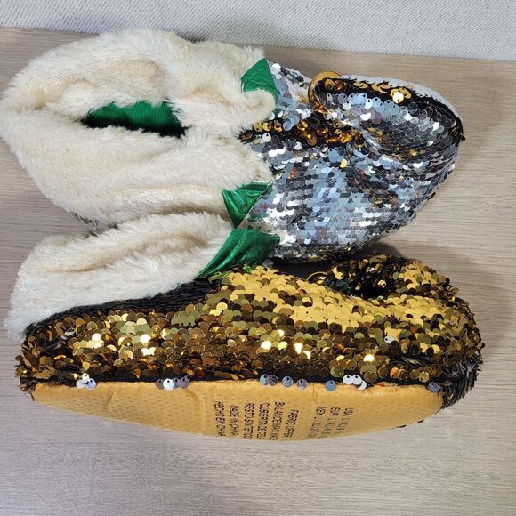 Dan Dee ELF Slippers Fuzzy Gold Silver 2018 Christmas Sequin Men Women L/XL 9-11 - Picture 14 of 14